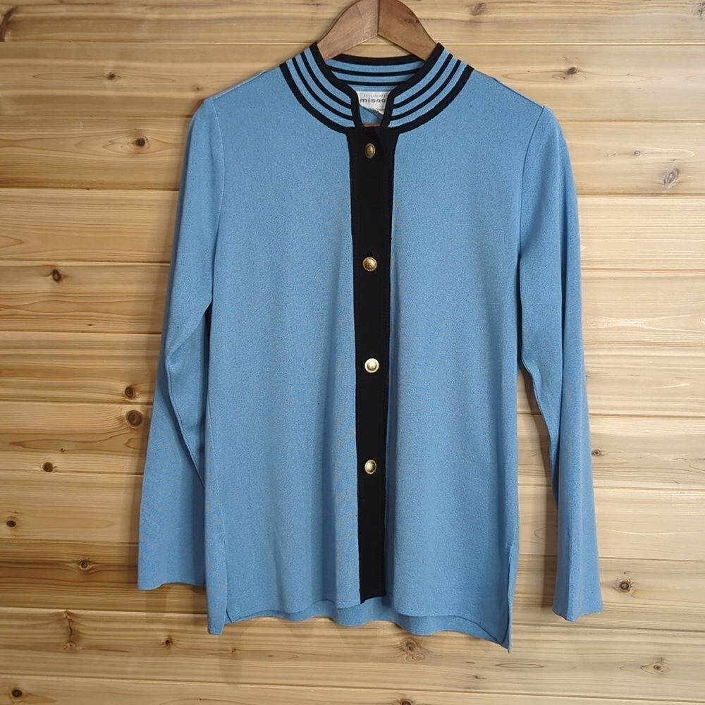 Exclusively Misook Womens Sweater Small Blue Button Front Cardigan